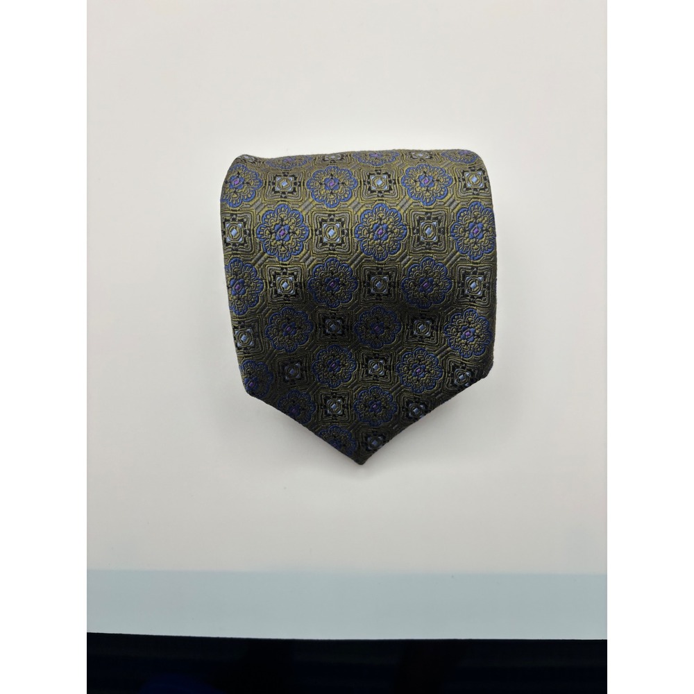 Robert Talbott Best of Class Silk Tie Olive Green Blue Medallion Geometric